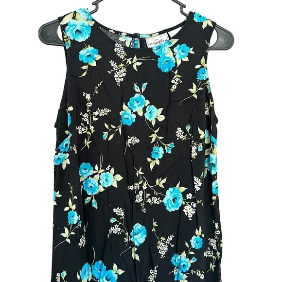 Vintage Floral Patterned Black Grunge Punk Long Sleeveless Maxi Dress Size 10 - Picture 3 of 8